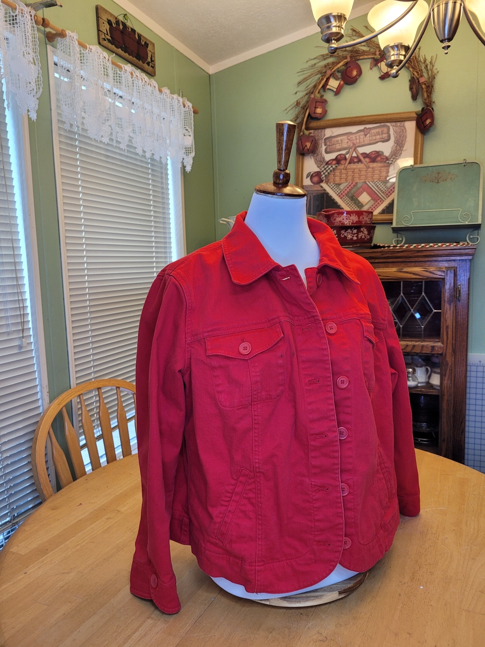 Women’s Red Button-Front Cotton Jacket